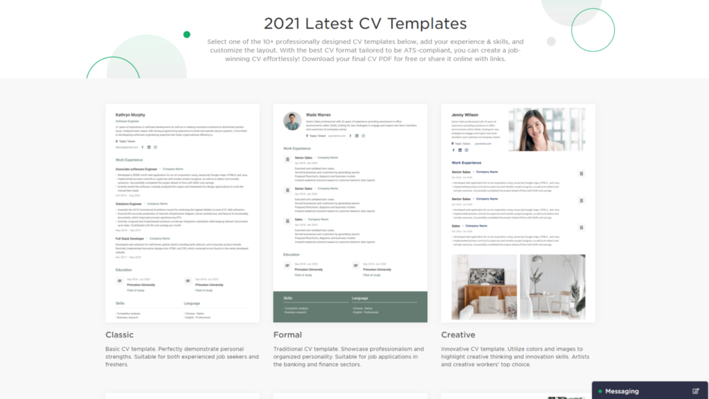 Автобиография образец на CakeResume- екранна снимка